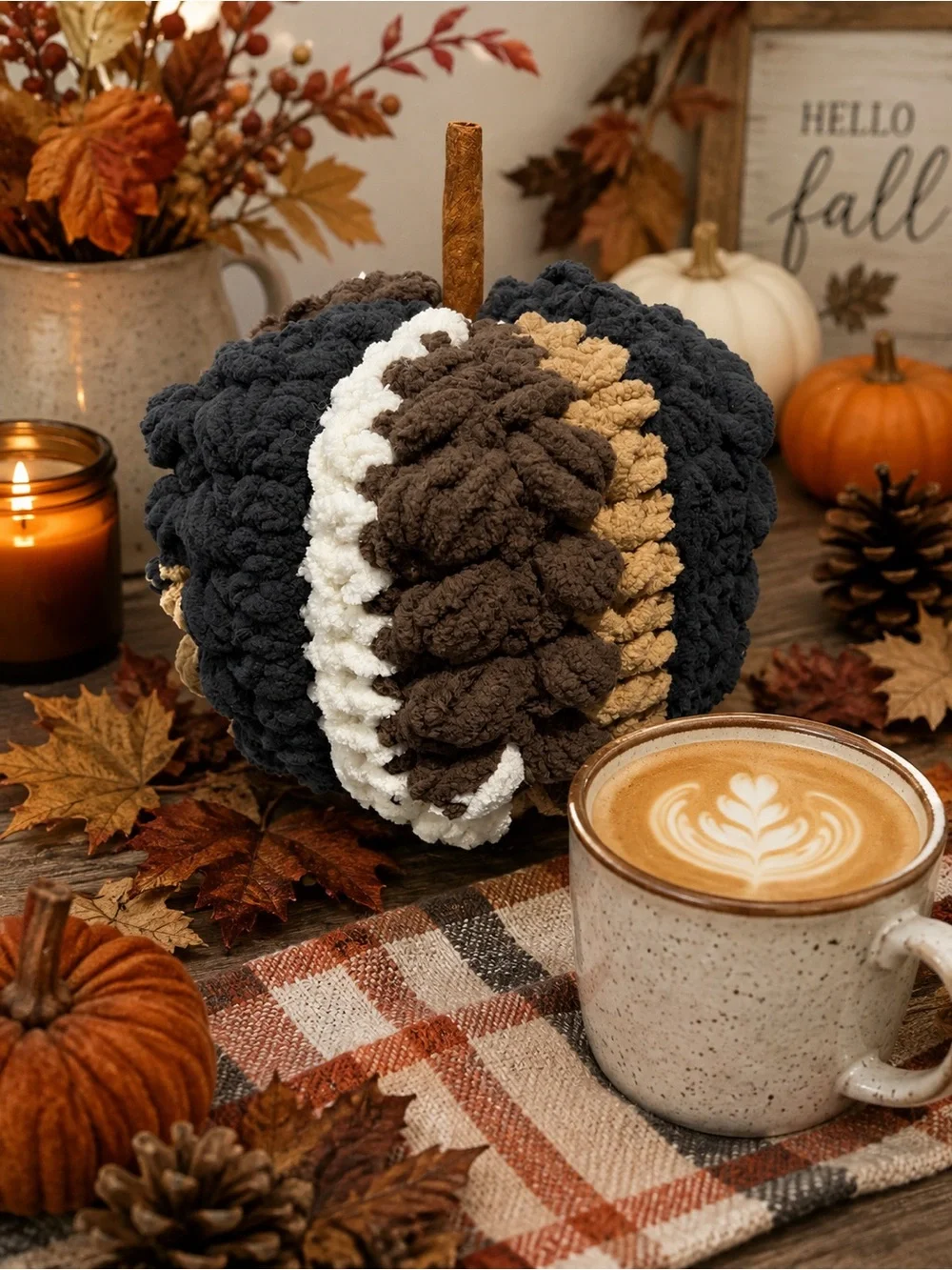 Crochet Plush Pumpkin Fall Decor Neutral Cozy Autumn